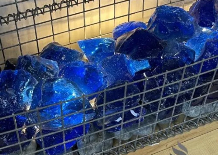 Coloured Glass Landscaping Rocks for Gabion Walls by Schneppa Glass